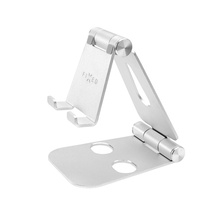 Asztali telefontartó, Univerzális, Összecsukható, O48, Alumínium, Ezüst