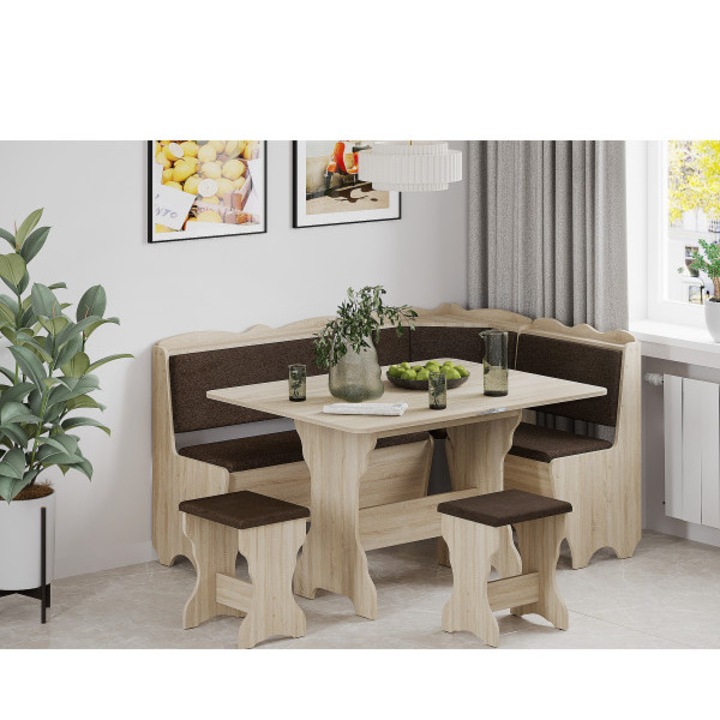 Set coltar Rodos + Masa extensibila si 2 tabureti, Sonoma/Balaton