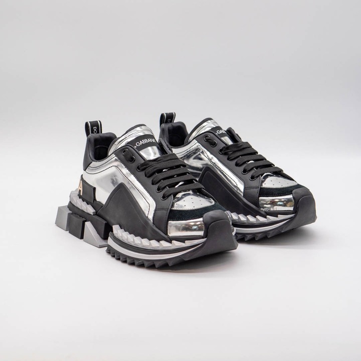 Sneakers Dolce & Gabbana Super King, negri cu detalii argintii, marime 40