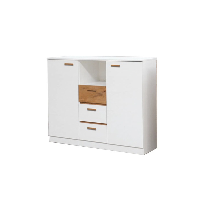 Comoda EXPOMOB EFK, 2 uși, 3 sertare, alb andersen + artisan, 130x42x105 cm