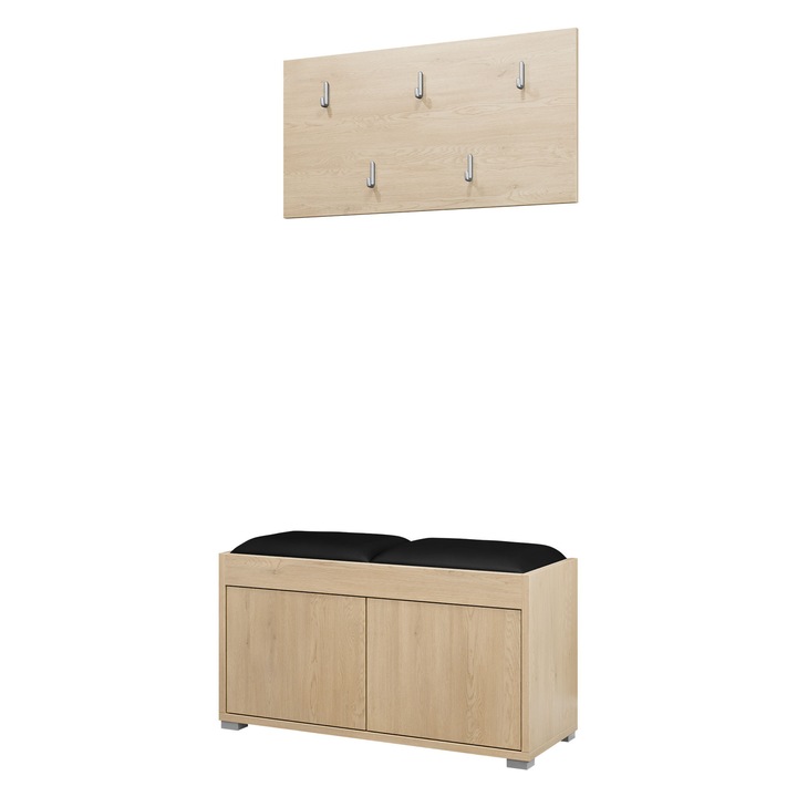 Mobilier pentru hol Alekto VII, MIRJAN 24, stejar cremona + negru piele ecologica