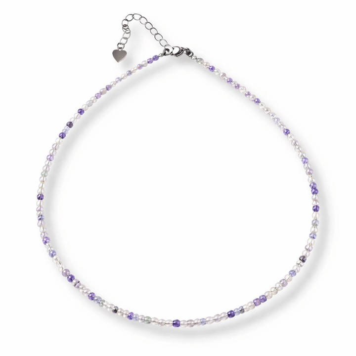 Echilibru si Claritate - Choker din Otel Inoxidabil cu Fluorit Multicolor Natural Fatetat 2.5MM