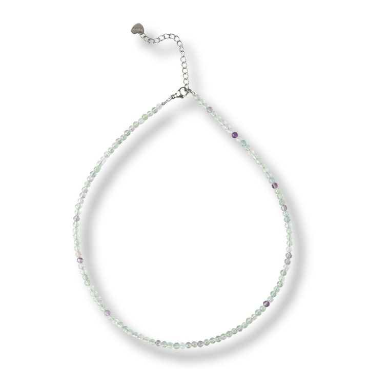 Claritate si Armonie - Choker din Otel Inoxidabil cu Fluorit Multicolor Natural Fatetat 3MM