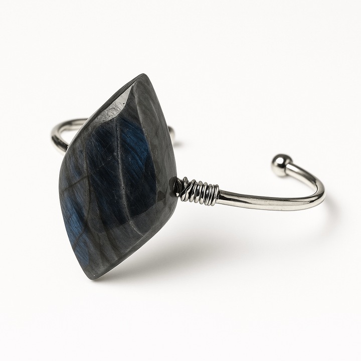 Bratara Fixa Argintie cu Labradorit Frunza - Intuitie si Protectie