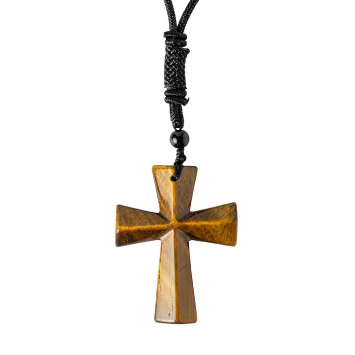 Putere si Protectie - Colier Cruce din Ochi de Tigru Natural