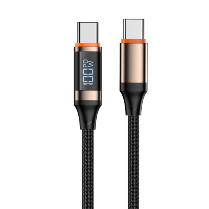 Cablu de date Type-C la Type-C TS12-TC TOROUP, 100W, 1000mm, cu display de putere, aluminiu
