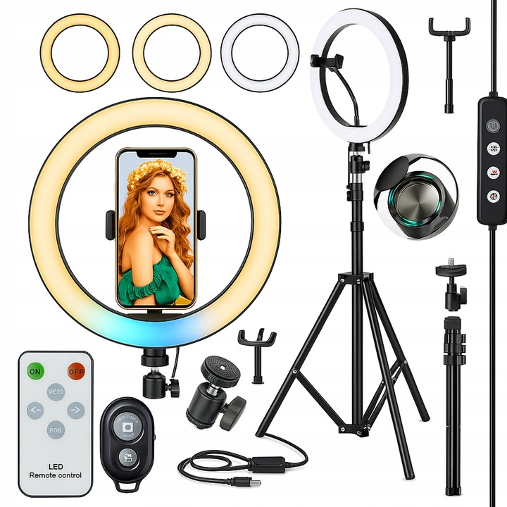 Lampa LED Ring 80W cu stativ de 160 cm si suport pentru telefon – iluminare profesionala pentru selfie, vloguri, si transmisiuni live FOTOROB
