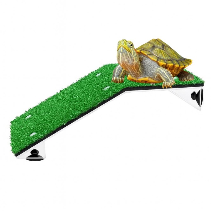 Rampa broasca testoasa Dophin TL-30 Turtle Ladder 30x12 cm, acril transparent cu gazon artificial antiderapant, platforma testoase stabila, insula acvariu broasca testoasa