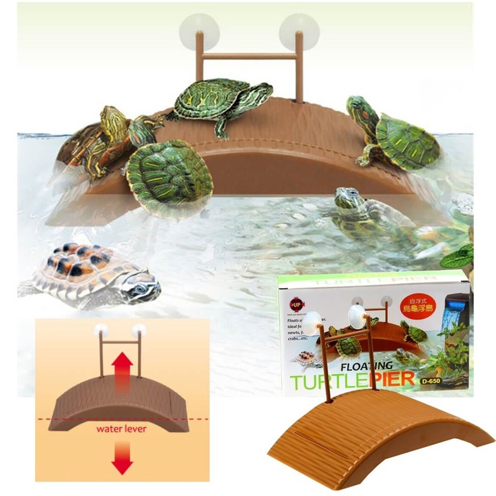 Insula testoase plutitoare D-650, 21x12x4.5 cm, maro, cu ventuze – insula acvariu broasca testoasa, accesorii acvariu broasca testoasa indispensabile