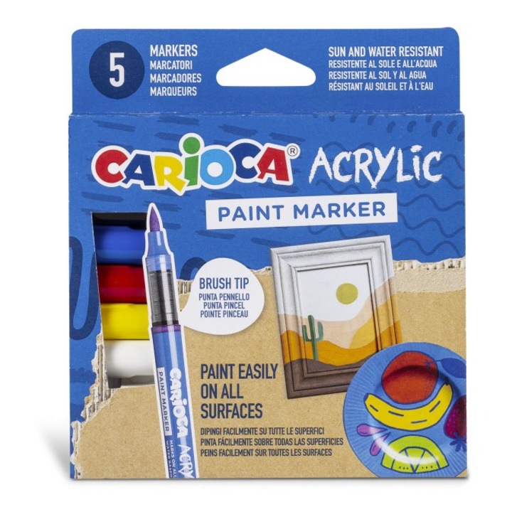 Маркер с акрилна боя и връх четка Кариока 5 бр./комплект