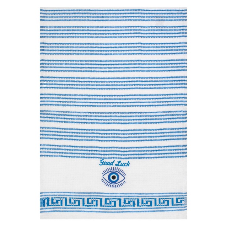 Prosop de bucatarie albastru in dungi & model ochi good luck 60x40cm