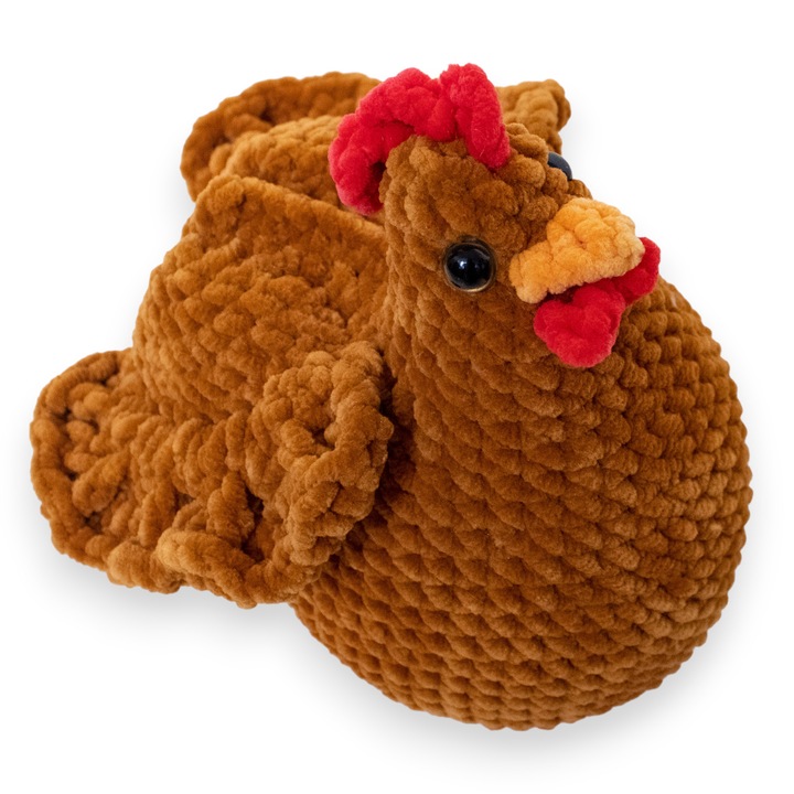 Играчка Кафява кокошка, плетена на една кука от плюшена прежда, Миринка, ръчно изработена, 20 см