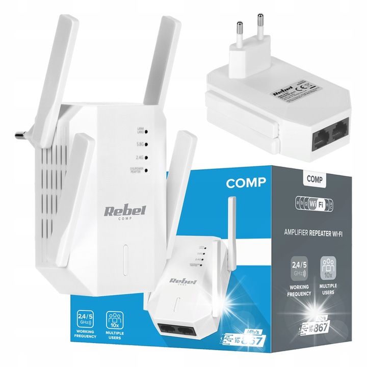 Двубандов Wi-Fi ретранслатор 2.4/5GHz 867 MB/s с 2 LAN порта