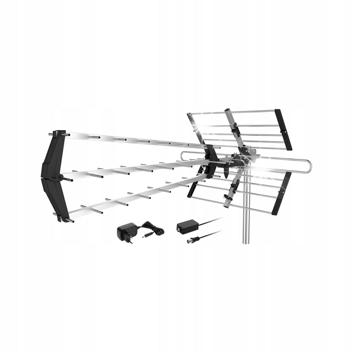 DVB-T2 4K насочена антена Cabletech, 28 елемента, 10 dB VHF, 30 dB UHF, 1055мм, с външен усилвател