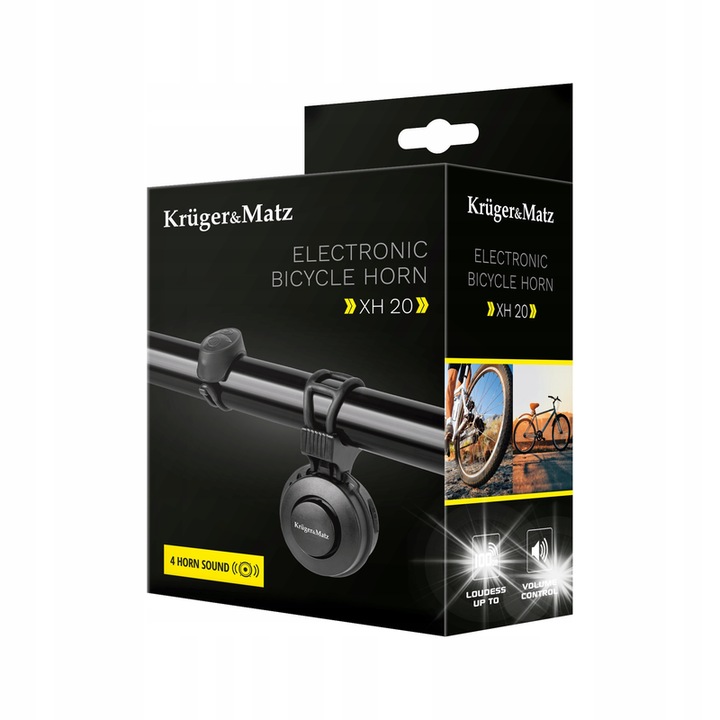Kruger&Matz XH20 elektromos kerékpár csengő, fekete, 3,7V, 280mAh, 4 hang, 100dB