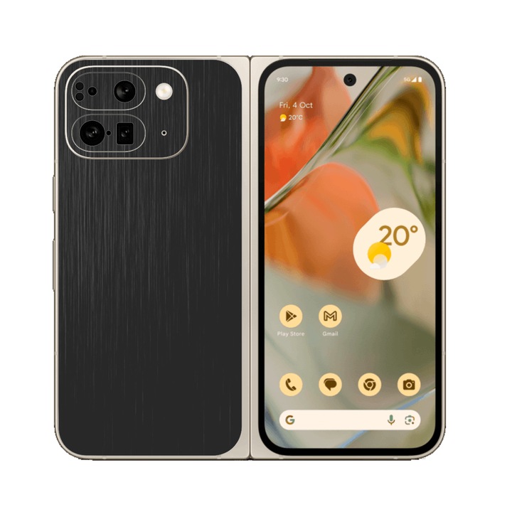 Folie iSkinz pentru Google Pixel 9 Pro Fold - Brushed Negru, Split Cut, Skin Adeziv Full Cover, Protectie Carcasa Spate si Laterale