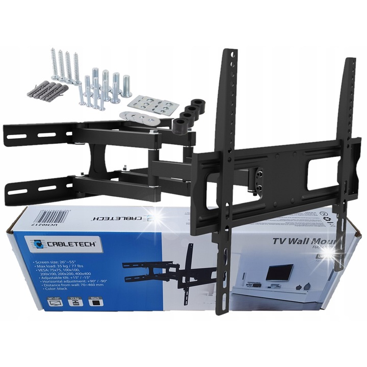 Стойка за телевизор Cabletech, 26"-55", 35кг, черна, регулируема