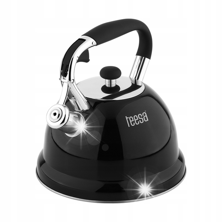Teesa 3L rozsdamentes acél sípos teáskanna, minden típusú főzőlaphoz, fekete, 23x22,5cm