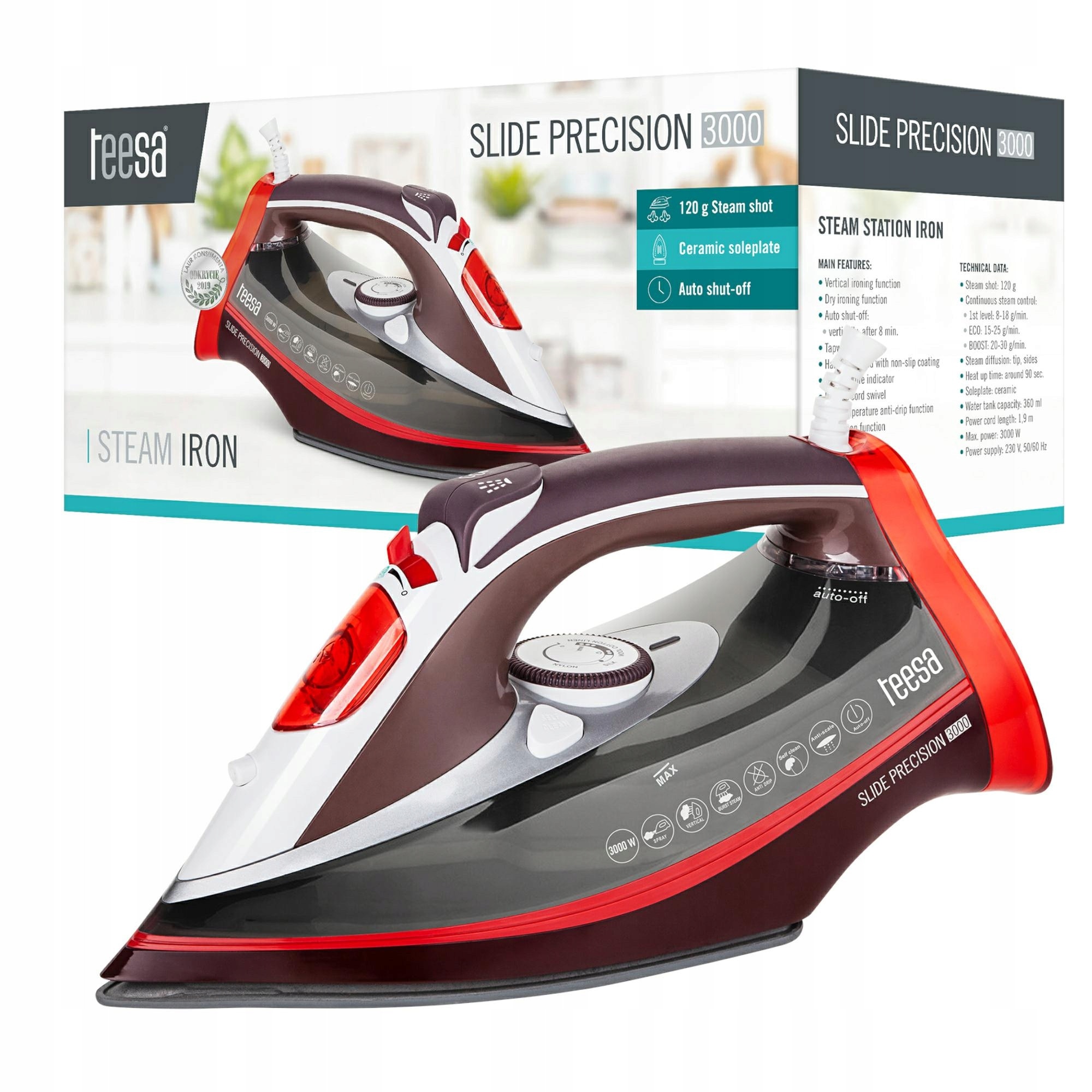 Fier de calcat Teesa Slide Precision 3000W ceramic alb 3000W