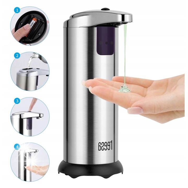 Teesa automata szappanadagoló, rozsdamentes acél, 250 ml, érintésmentes, 3 adagolási fokozat, 110x75x180mm