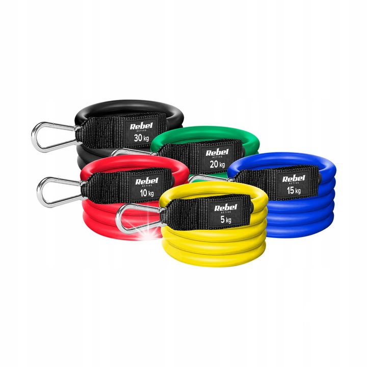Set de benzi elastice Rebel Power Tube, 5-30 kg, 5 bucati, multicolor, 137x1cm