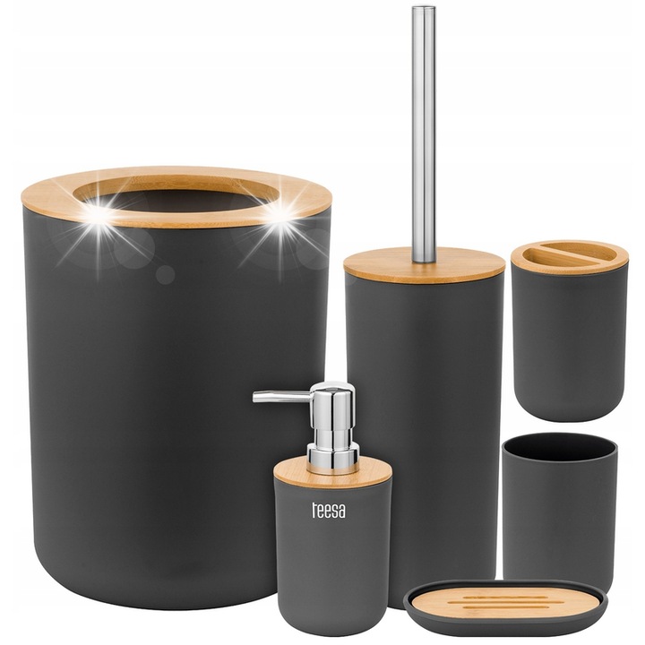 Комплект аксесоари за баня, Теса, 6 части, черен, модерен дизайн
