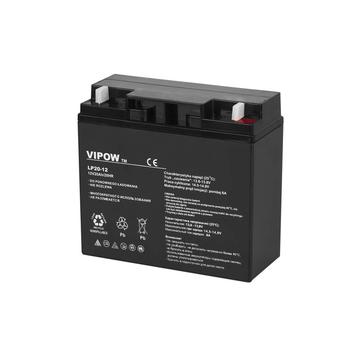 Акумулатор 12V 20Ah гелов, Vipow, 181x167x77мм, за различни приложения