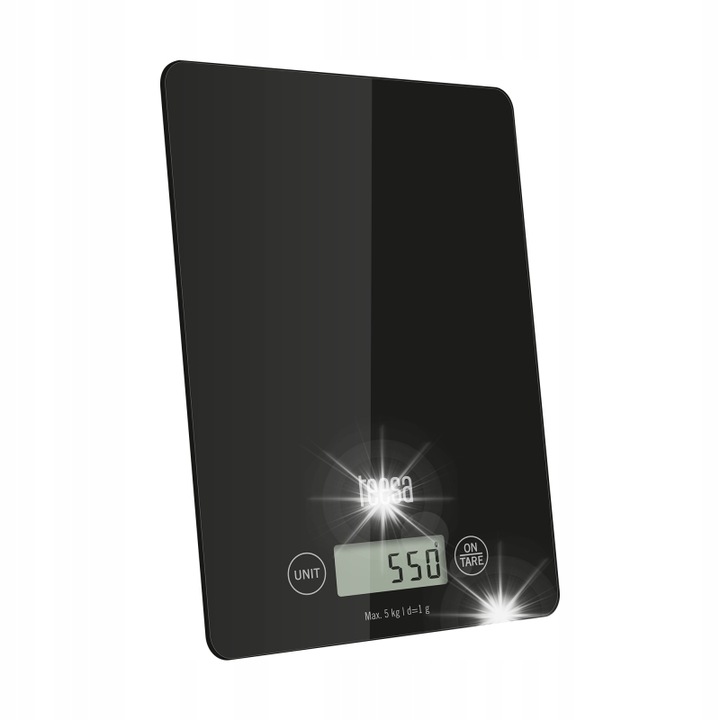 Teesa konyhai mérleg, elektronikus, 5 kg, fekete, tárafunkció