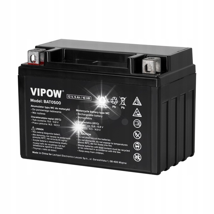 MC 12V 8Ah Vipow akkumulátor motorkerékpárokhoz, robogókhoz, quadokhoz, méretek 150x87x105mm, száraz, rezgésálló