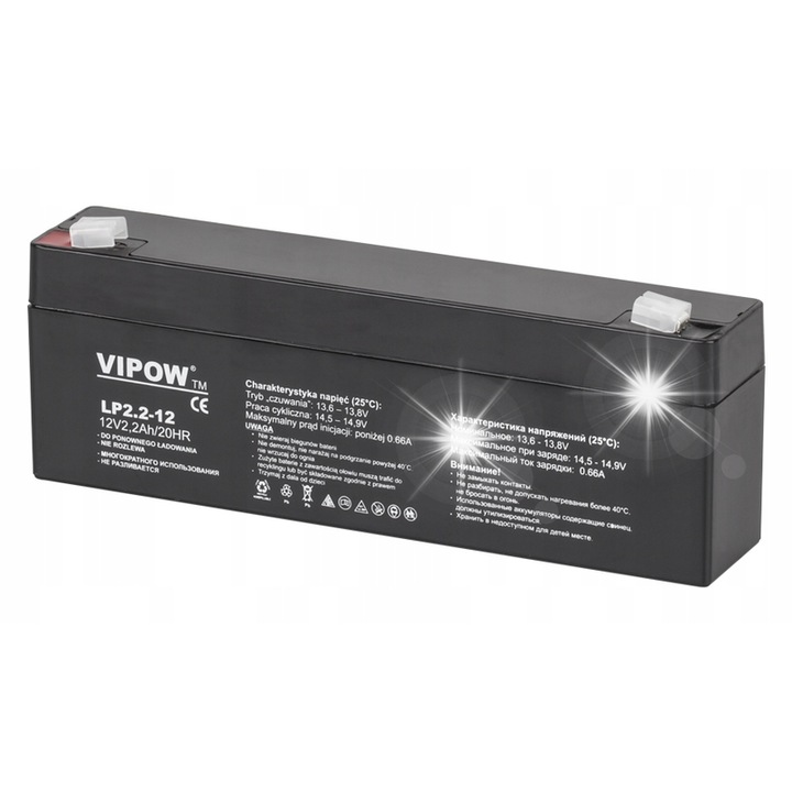 Гел батерия 12V 2,2Ah Vipow, размери 178x34x60mm, тегло 0.97кг