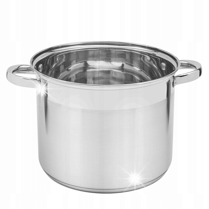 Oala din inox, Tadar, capacitate 8l, cu capac din sticla, pentru toate tipurile de plite, culoare argintie, dimensiuni 24x19cm