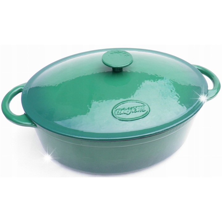 Чугунена емайлирана гъскарка KonigHOFFER 6,4 л, 2 части, бяло-зелен, 41x26x11,8см