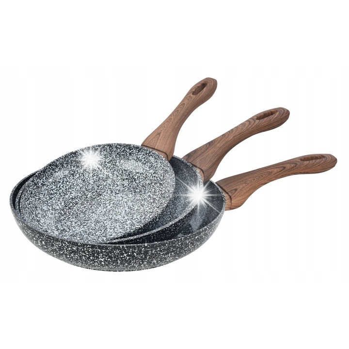 Комплект 3 тигана с гранитно-керамично покритие, Kinghoff, устойчиви на високи температури, 12.5x4.5см, 16x5см, 19x5.5см