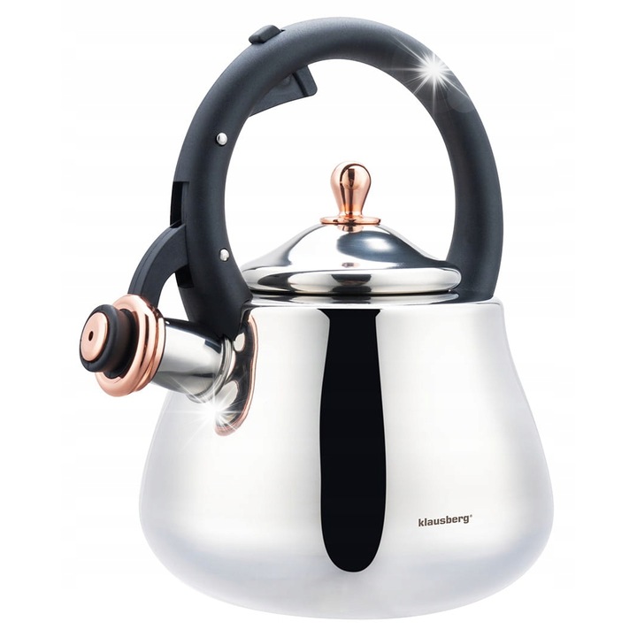 Rozsdamentes acél vízforraló, 2,8 literes, ezüst, rózsaarany részletekkel, minden típusú főzőlaphoz