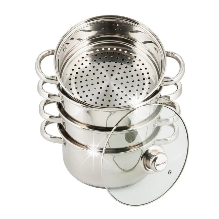 Gőzpároló edénykészlet 5 részes, Kinghoff, 24cm, rozsdamentes acél, 15L teljes kapacitás