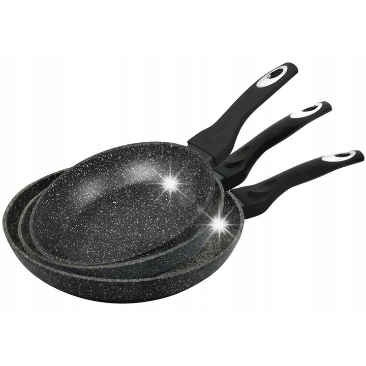 Комплект от 3 тигана Клаусберг 20x24x28см, черен гранит, с меки дръжки