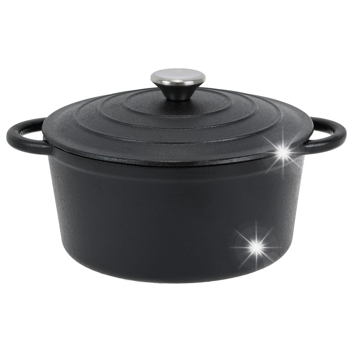 Krisberg öntöttvas fazék, 4,2L, 24cm, mély, nehéz, főzéshez, fekete