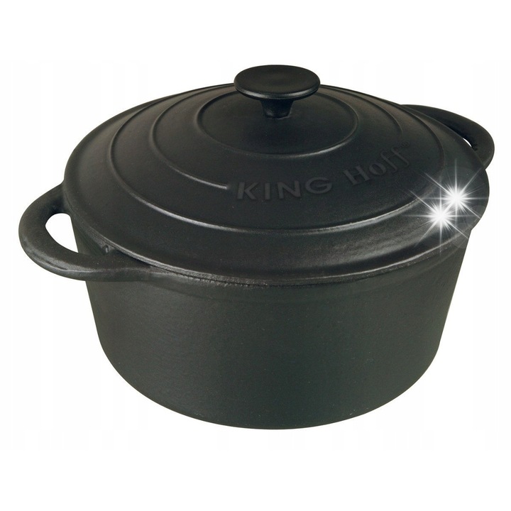 Чугунена тенджера Kinghoff KH-2254, 24см, 4Л, с капак, черна