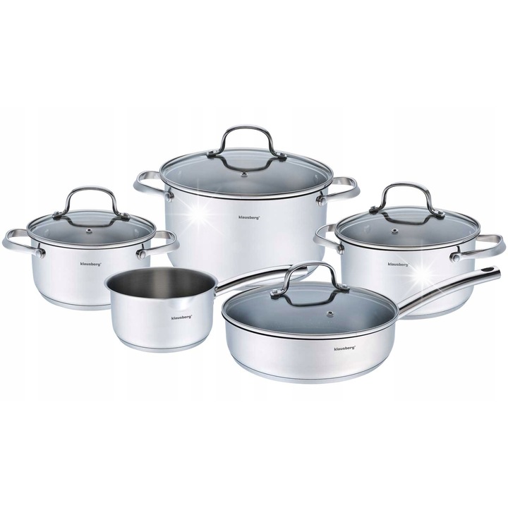 Klausberg 9 db-os Inox 18/10 edénykészlet, 2,5L-5,9L, Többszínű