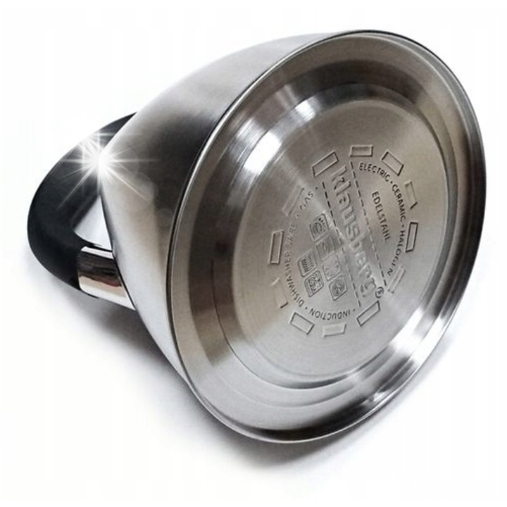 Klausberg 3L rozsdamentes acél teáskanna, szaténfényű, síppal, minden típusú főzőlaphoz