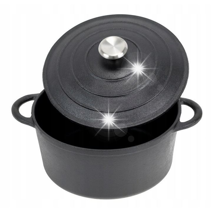 Öntöttvas edény fedővel, 5,9L, Krisberg, 28cm, magas hőmérsékletnek ellenálló, nehéz