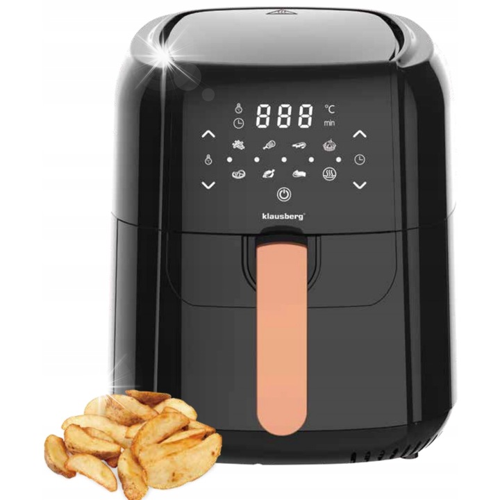 Klausberg 5,5L 1400W olajmentes fritőz, 60 perces időzítő, érintőpanel