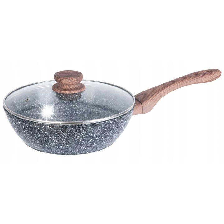 Serpenyő, 24 cm, Kinghoff, 3 rétegű, szürke, fa hatású nyél