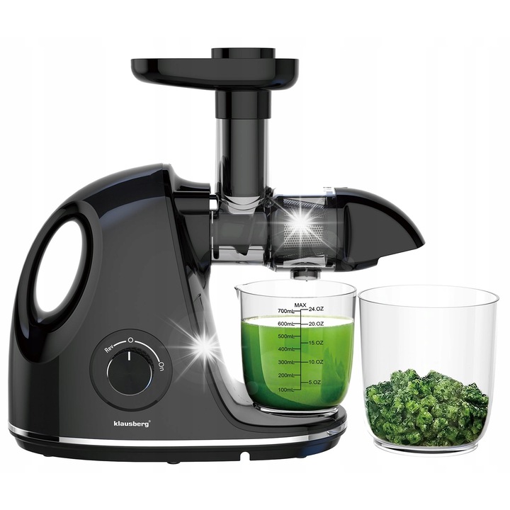 Сокоизстисквачка за плодове и зеленчуци Klausberg KB-7861, 150W, технология Cold Press, черен цвят, пълен комплект