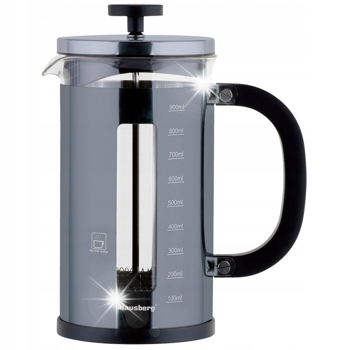 Klausberg kávé- és teafőző szett, 1000ml, rozsdamentes acél + üveg, grafit, 12x10x18cm