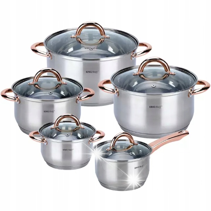 Kinghoff 10 részes edénykészlet, rozsdamentes acél, rozéarany, különböző méretek
