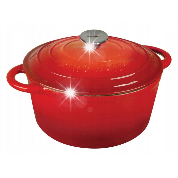 Чугунена тенджера Kinghoff, 20см, червена, 2.4Л, с чугунен капак и дръжка от неръждаема стомана