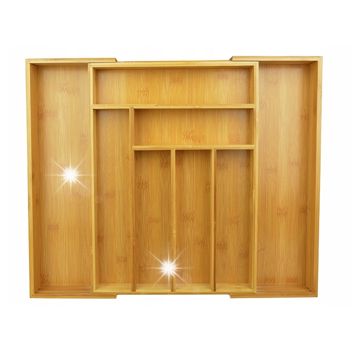 Evőeszköztartó, Kinghoff, bambusz, 31-52 cm, 8 rekeszes, natúr