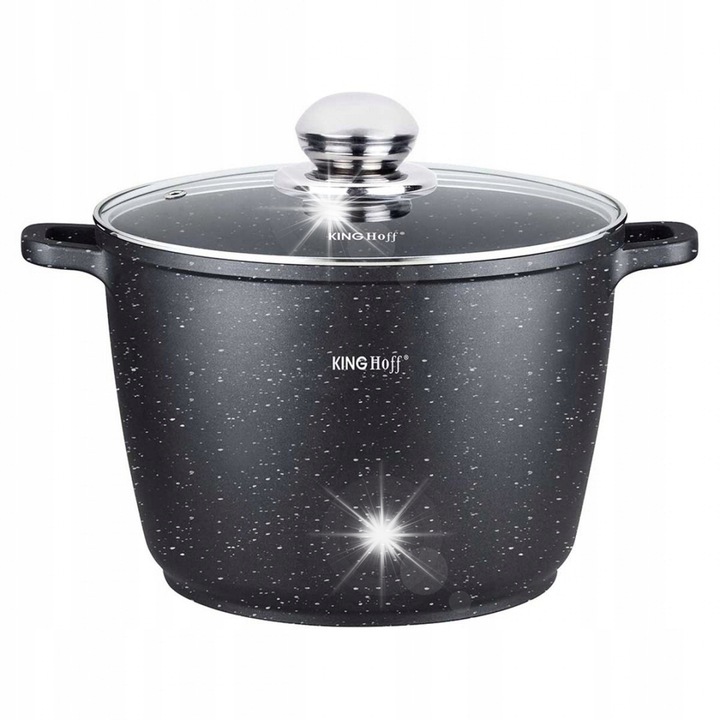 Gránit edény Kinghoff KH-1598, 6,2L, 24cm, fekete, üvegfedővel