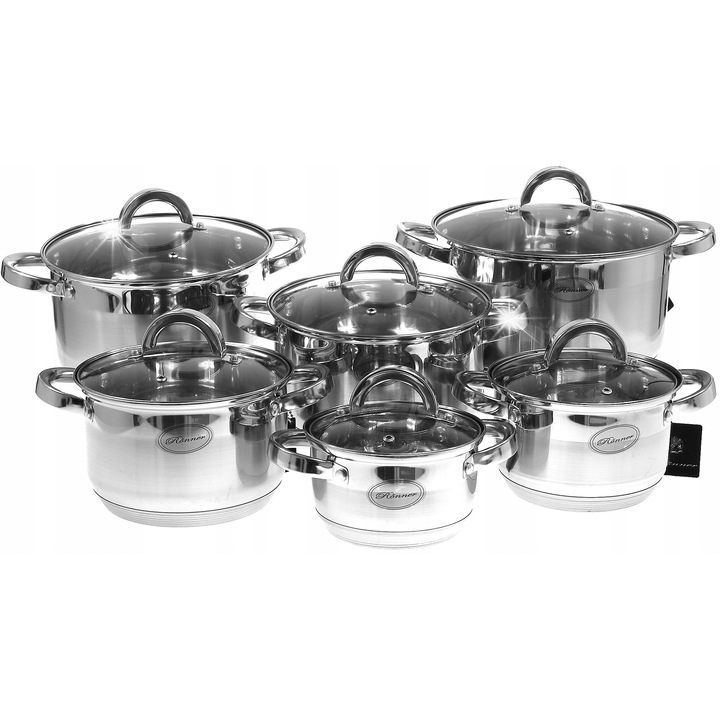 Edénykészlet 12 részes, Rossner Ausztria, rozsdamentes acél, 7 rétegű, különböző méretek